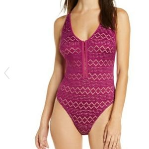 Free People Thank You Never Magenta Mesh Bodysuit Small